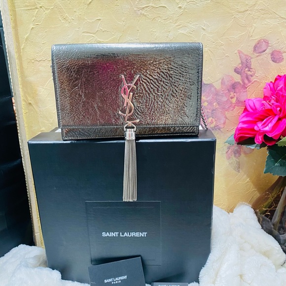 YSL wallet on Chain Wrinkled Metallic Leather Crosbody - Picture 4 of 13